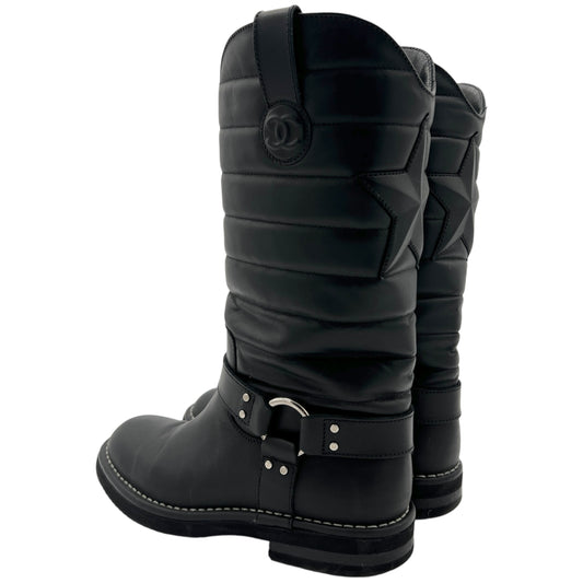 Chanel Black Quilted Leather Biker Boots