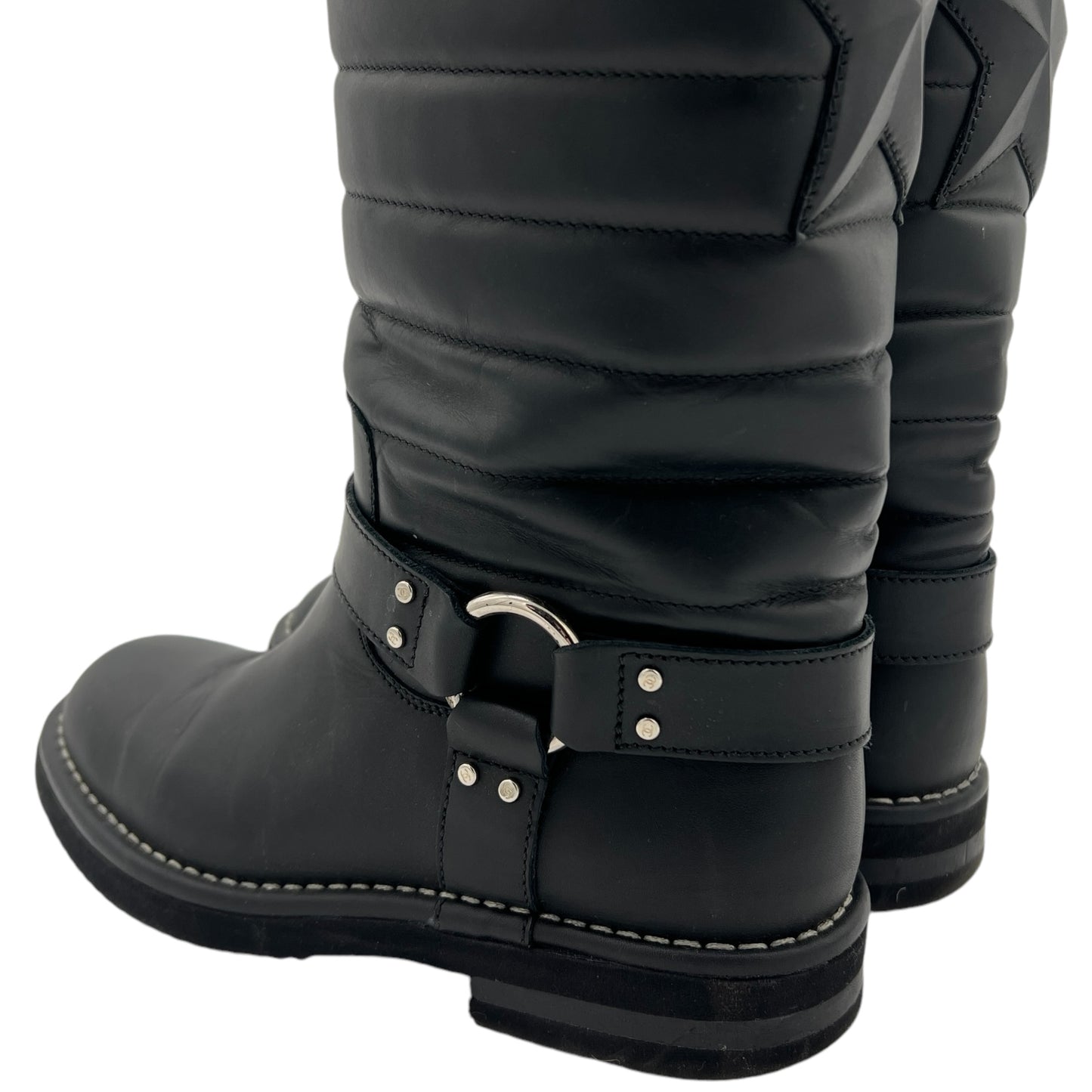 Chanel Black Quilted Leather Biker Boots