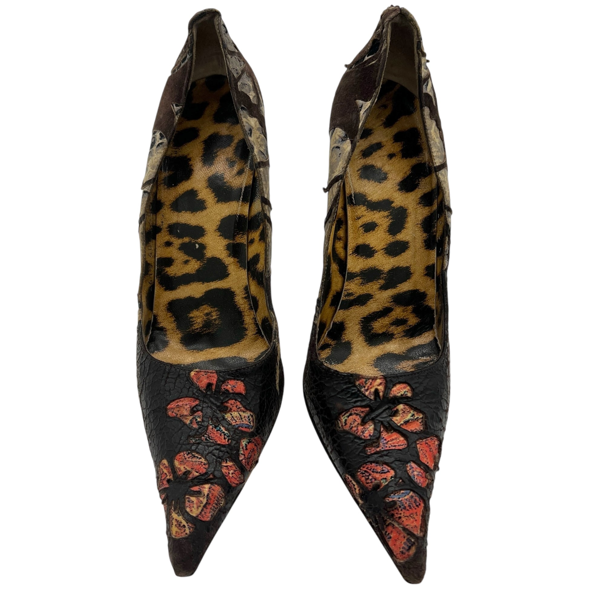 Roberto Cavalli Floral Embossed Leather Heels - Outfit Repeater
