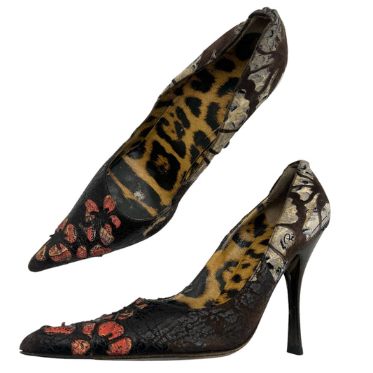 Roberto Cavalli Floral Embossed Leather Heels