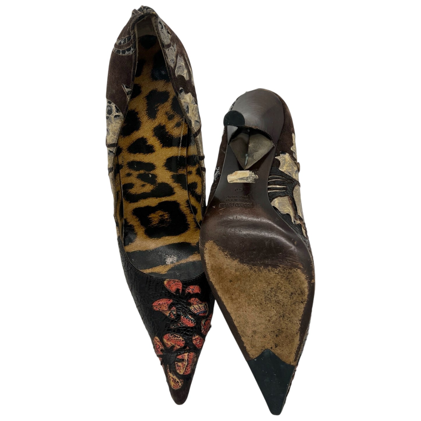 Roberto Cavalli Floral Embossed Leather Heels - Outfit Repeater