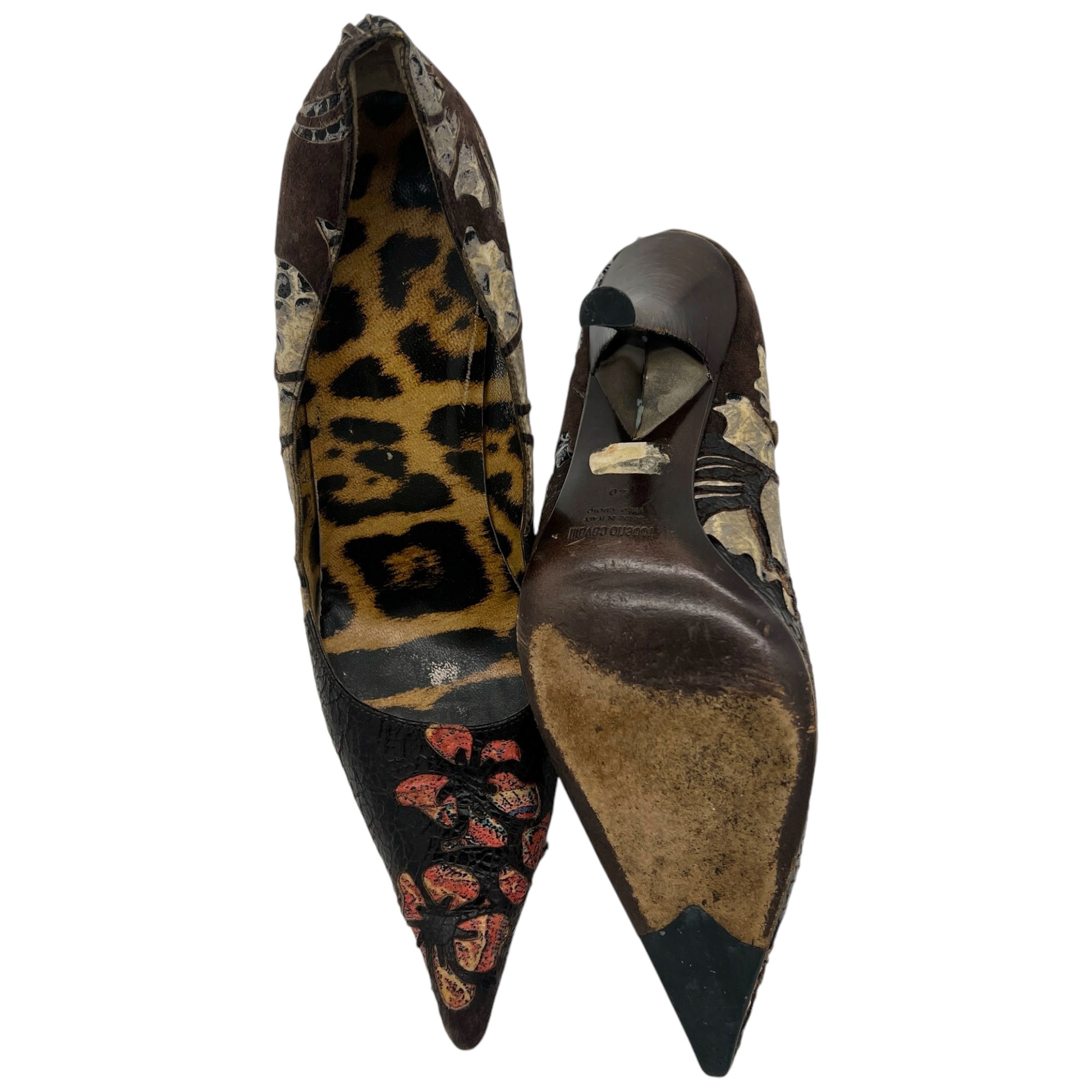 Roberto Cavalli Floral Embossed Leather Heels - Outfit Repeater