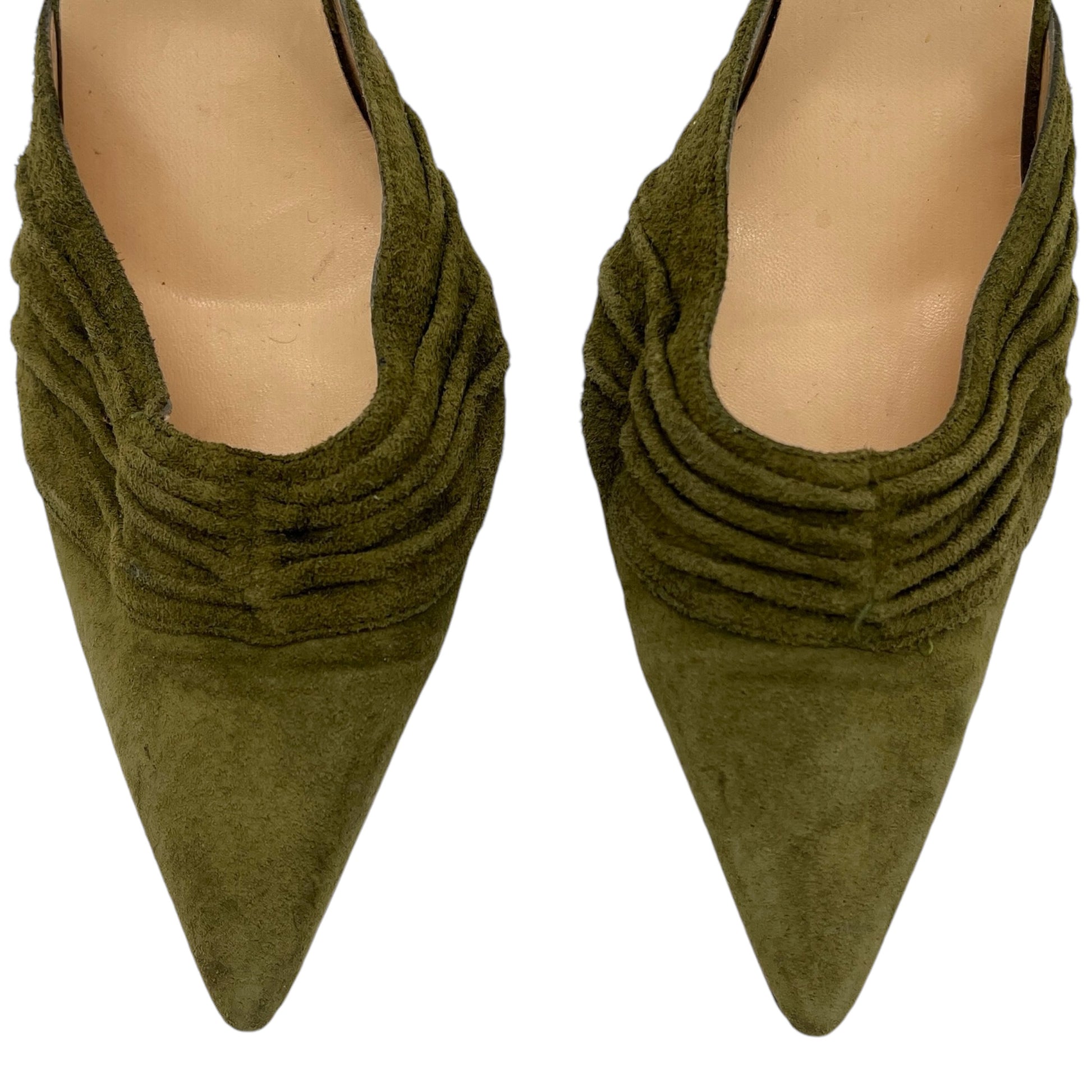 Manolo Blahnik Khaki Green Suede D'Orsay Heels - Outfit Repeater