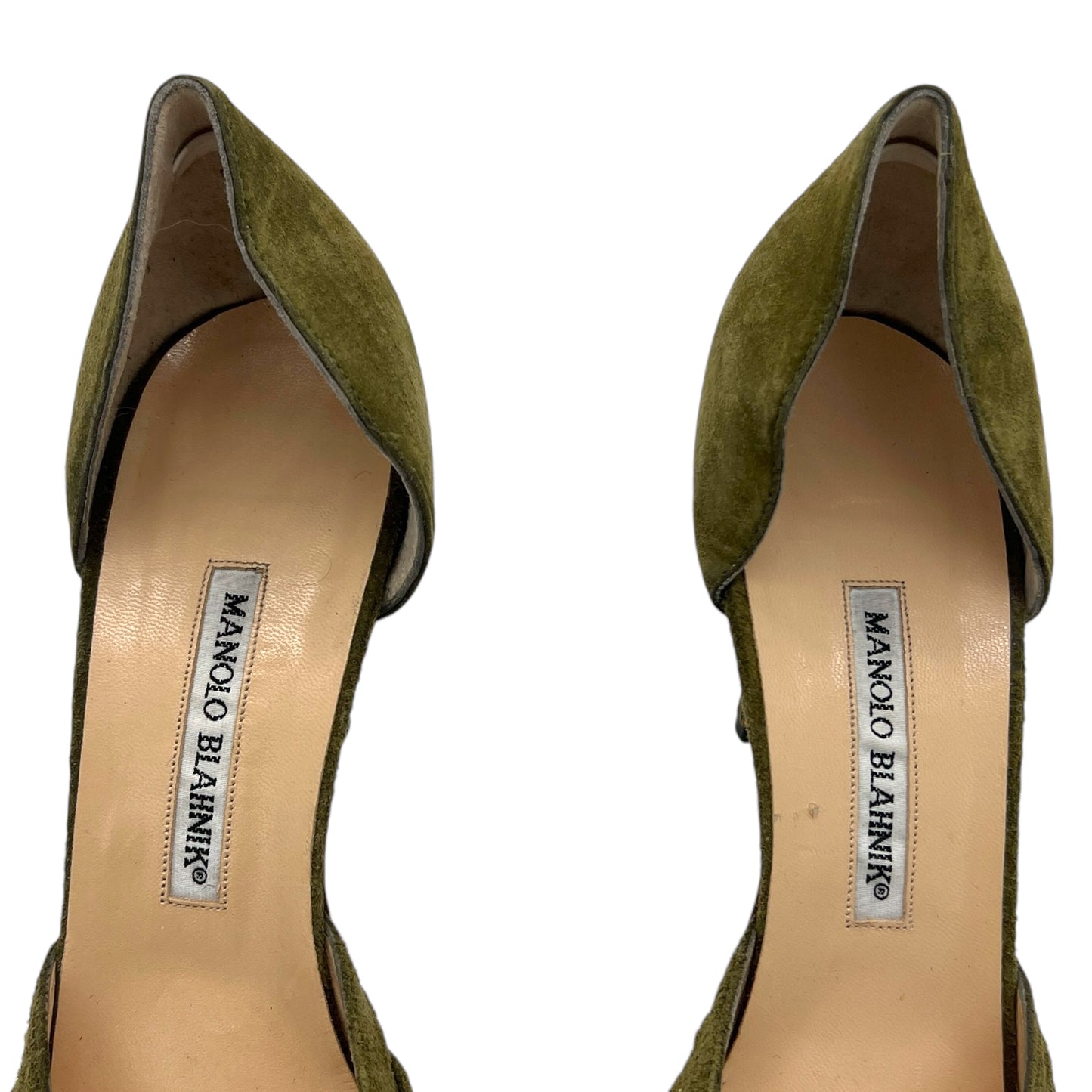 Manolo Blahnik Khaki Green Suede D'Orsay Heels - Outfit Repeater