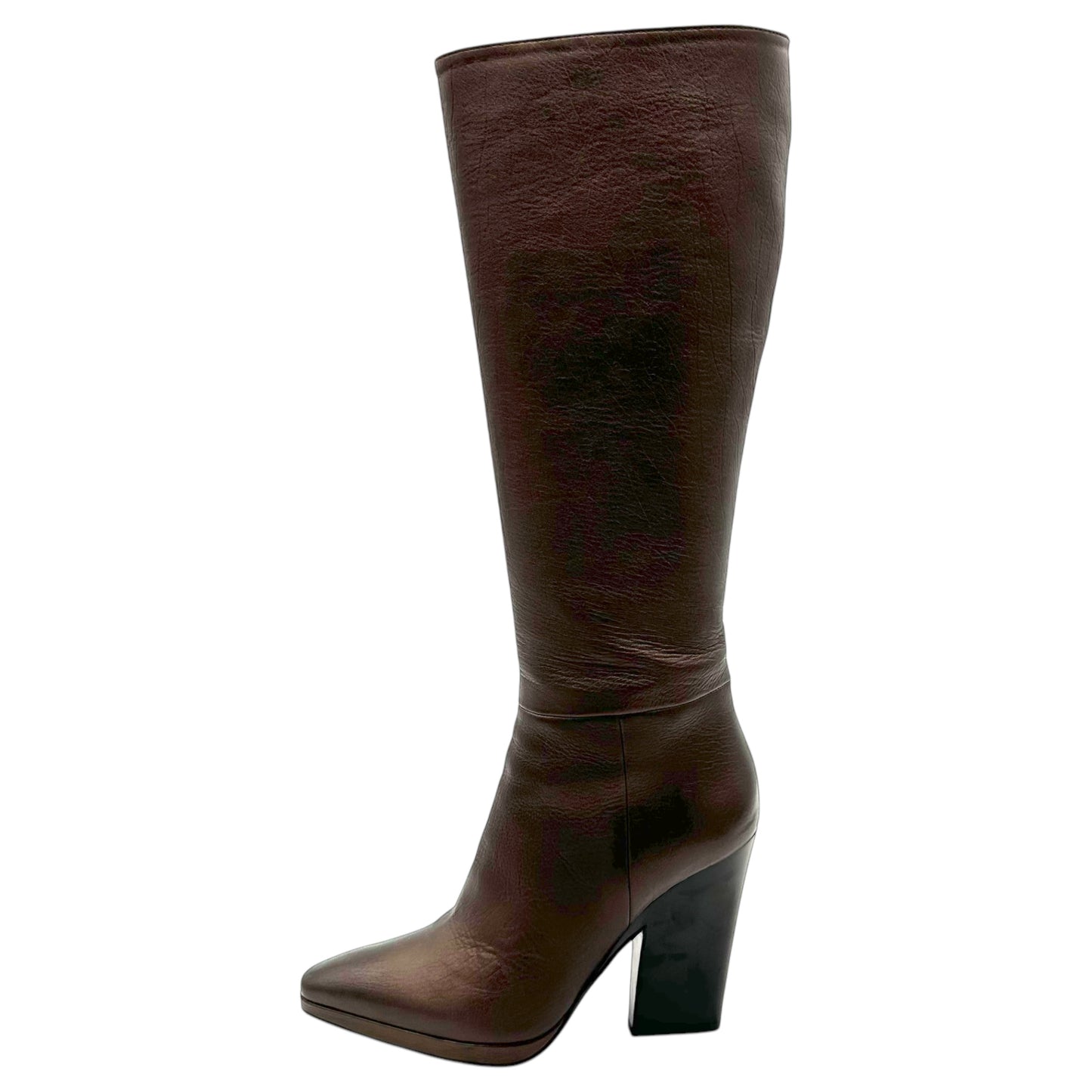 Prada Brown Leather Pointed Toe Heeled Boots