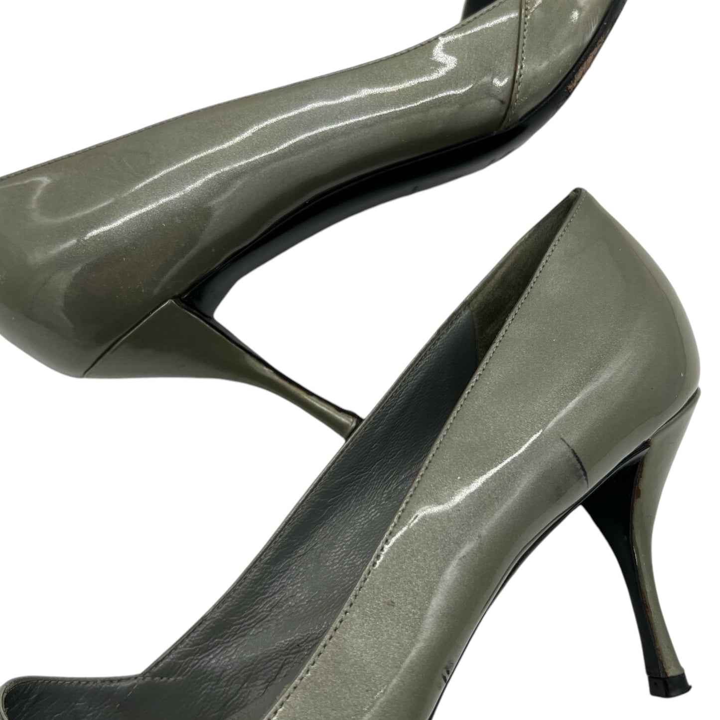 Prada Metallic Patent Leather Buckle Toe Heels - Outfit Repeater