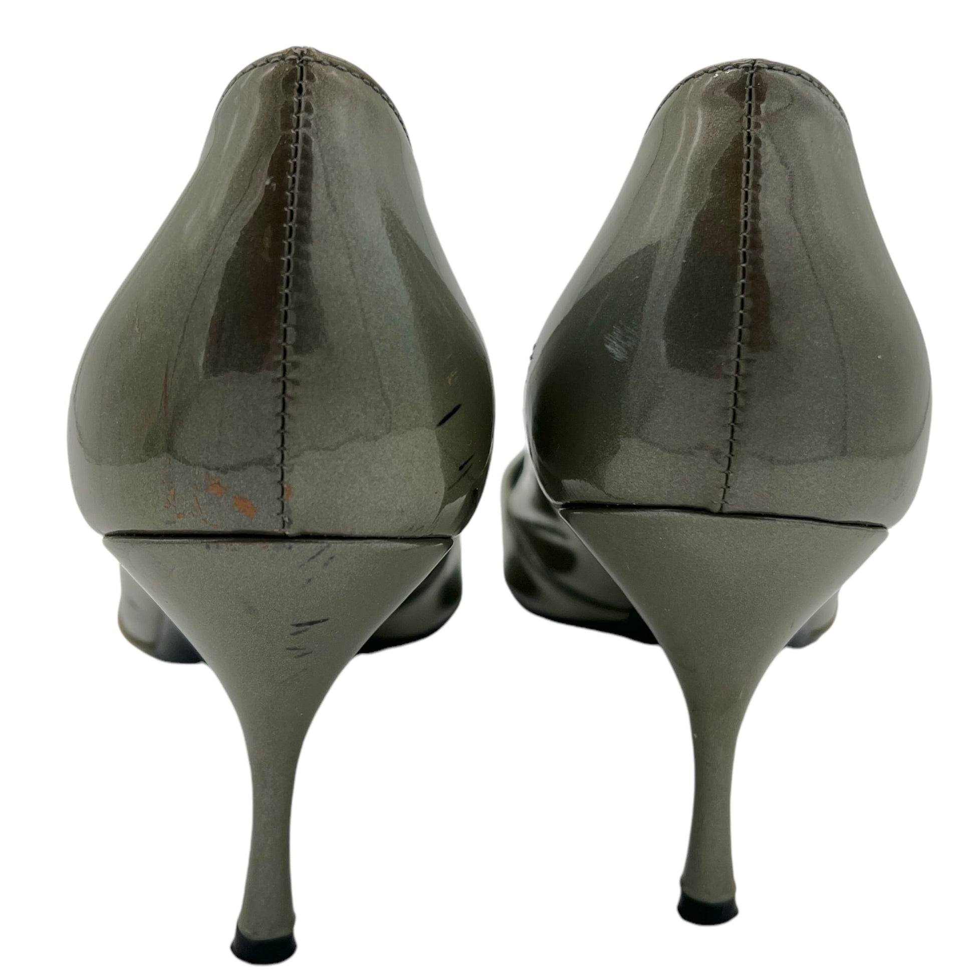 Prada Metallic Patent Leather Buckle Toe Heels - Outfit Repeater