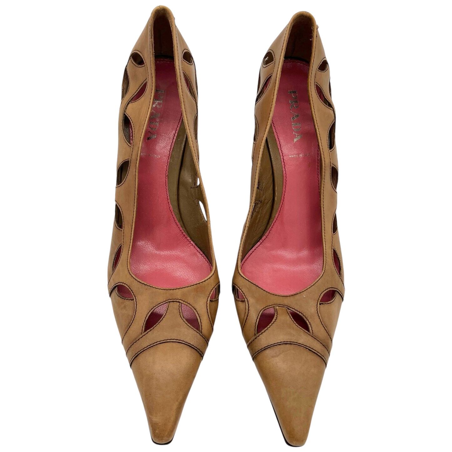 Prada Tan Leather Cutout Heels