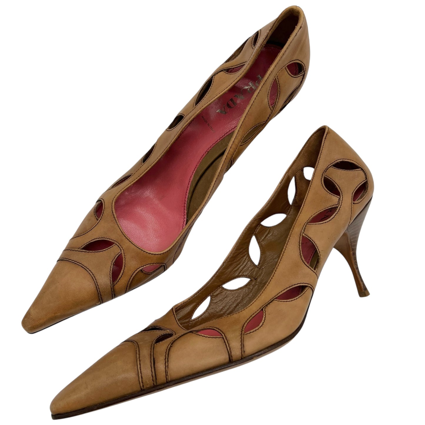 Prada Tan Leather Cutout Heels