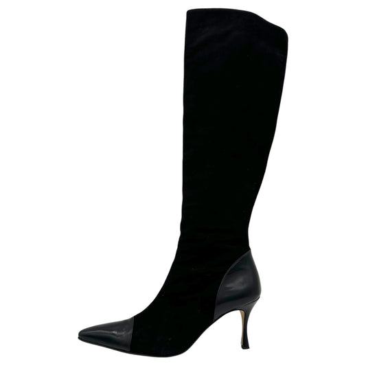 Manolo Blahnik Black Suede Bointed Toe Heeled Boots