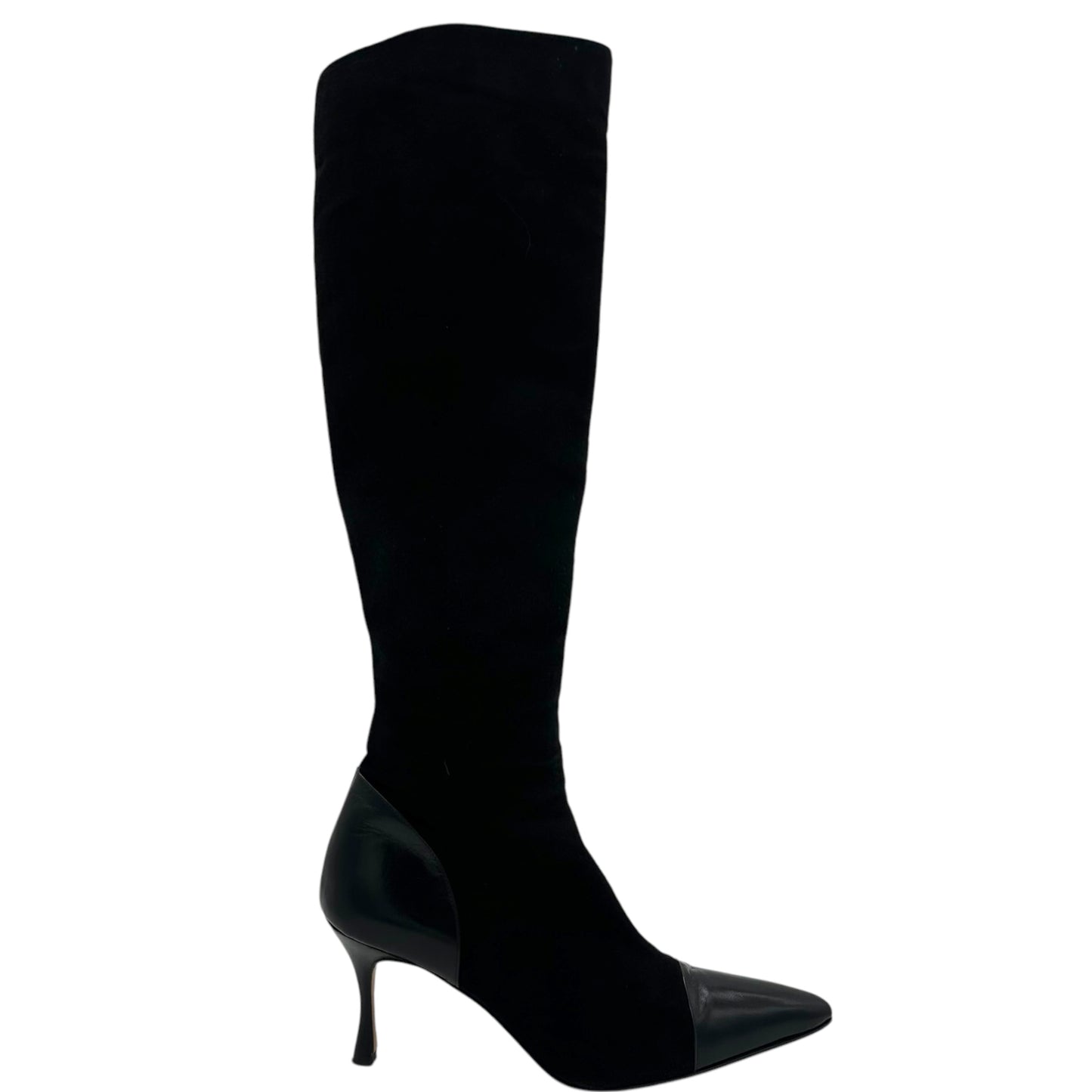 Manolo Blahnik Black Suede Bointed Toe Heeled Boots