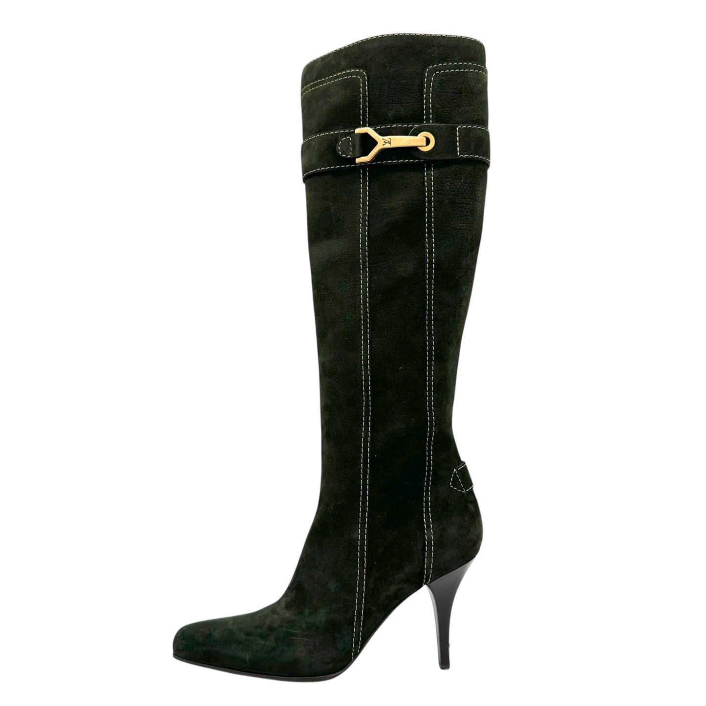 Louis Vuitton Dark Green Suede Heeled Boots