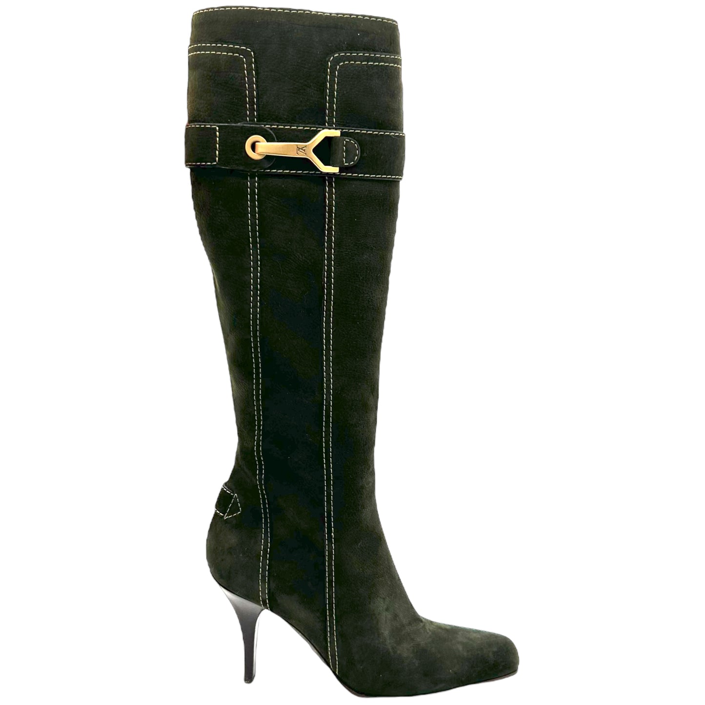 Louis Vuitton Dark Green Suede Heeled Boots