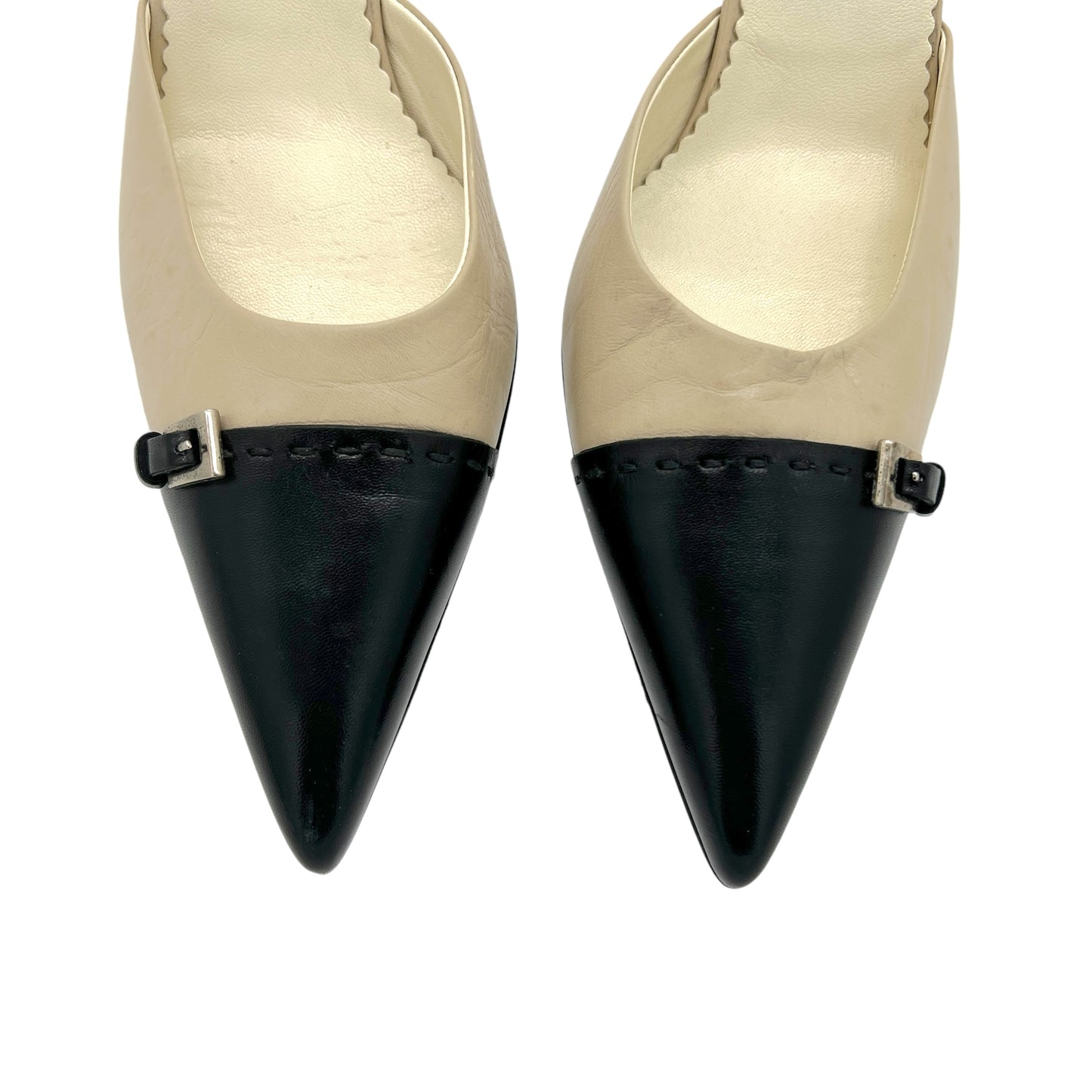 Prada Black & Ivory Leather Pointed Toe D'Orsay Heels