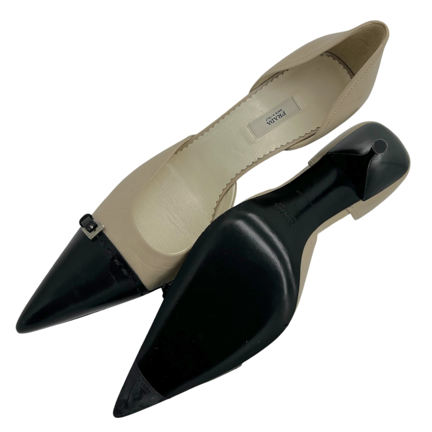 Prada Black & Ivory Leather Pointed Toe D'Orsay Heels