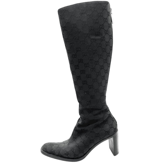 Gucci Black Monogram Canvas Knee High Boots