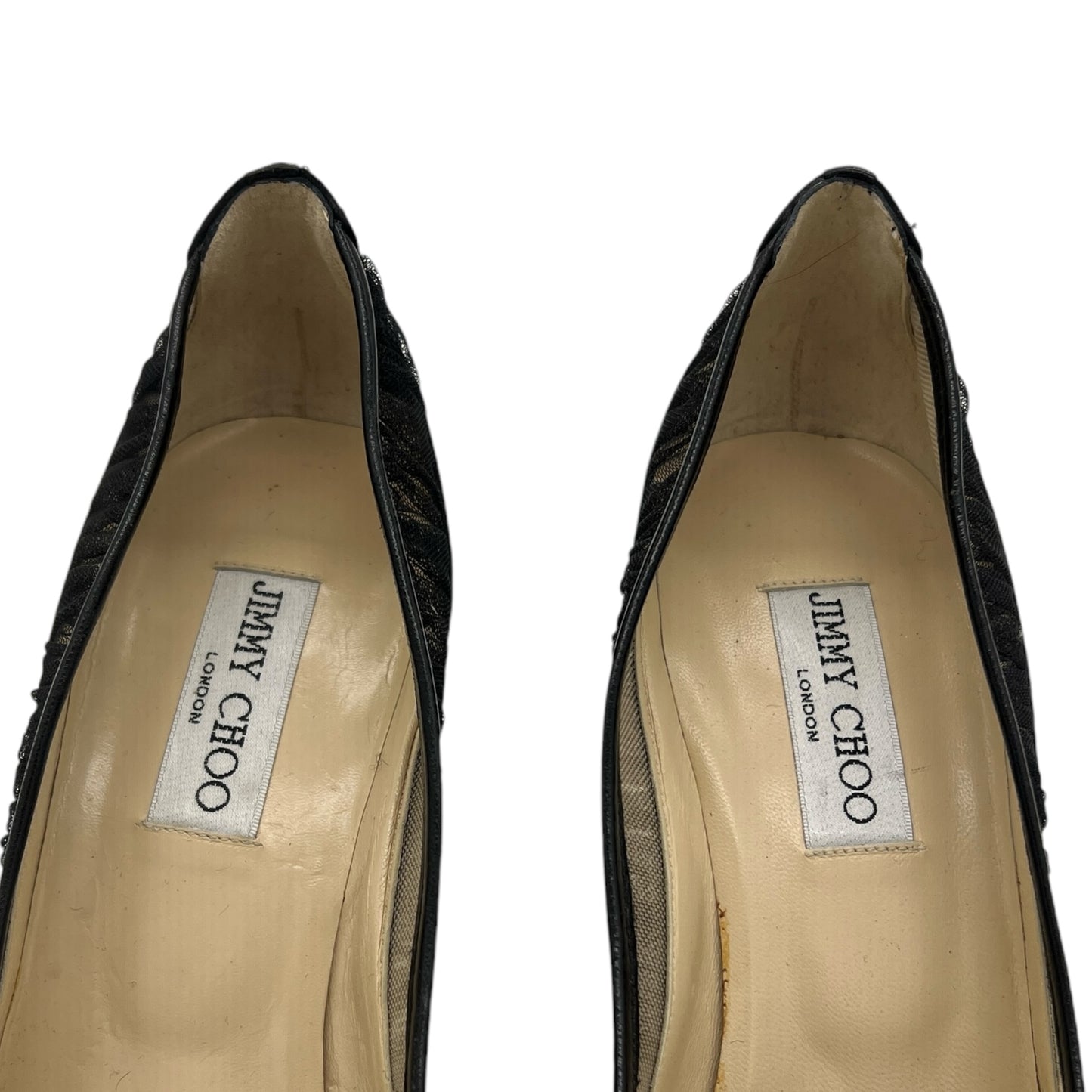 Jimmy Choo Black Tulle Trim Satin Kitten Heels - Outfit Repeater