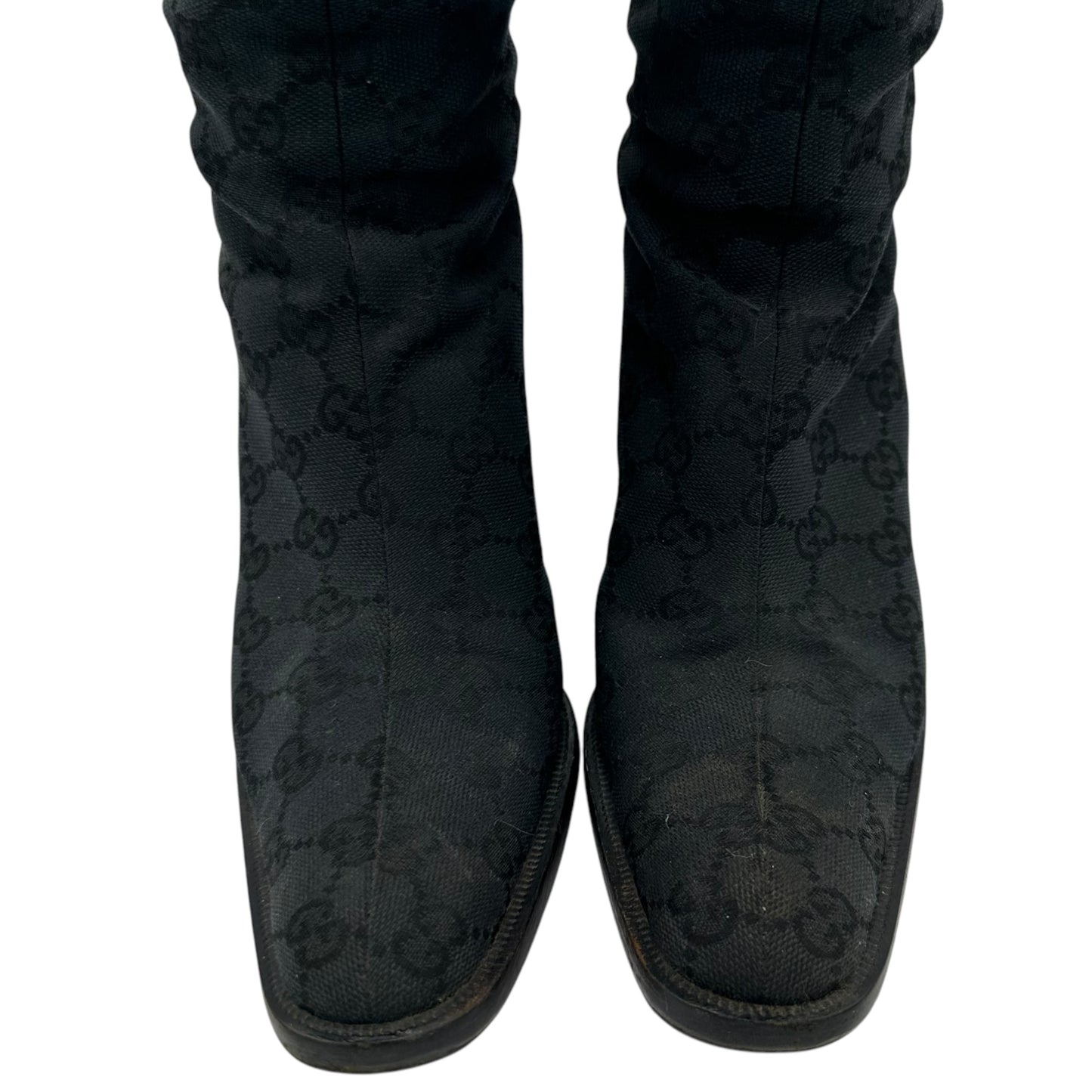 Gucci Black Monogram Canvas Knee High Boots