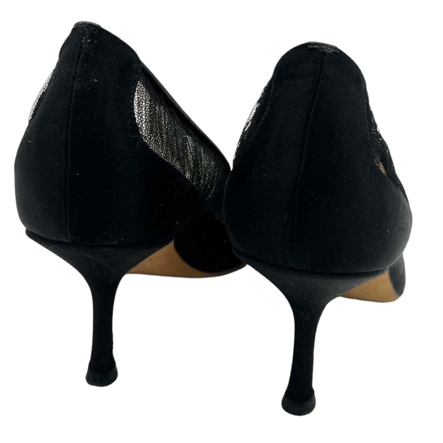 Jimmy Choo Black Tulle Trim Satin Kitten Heels - Outfit Repeater