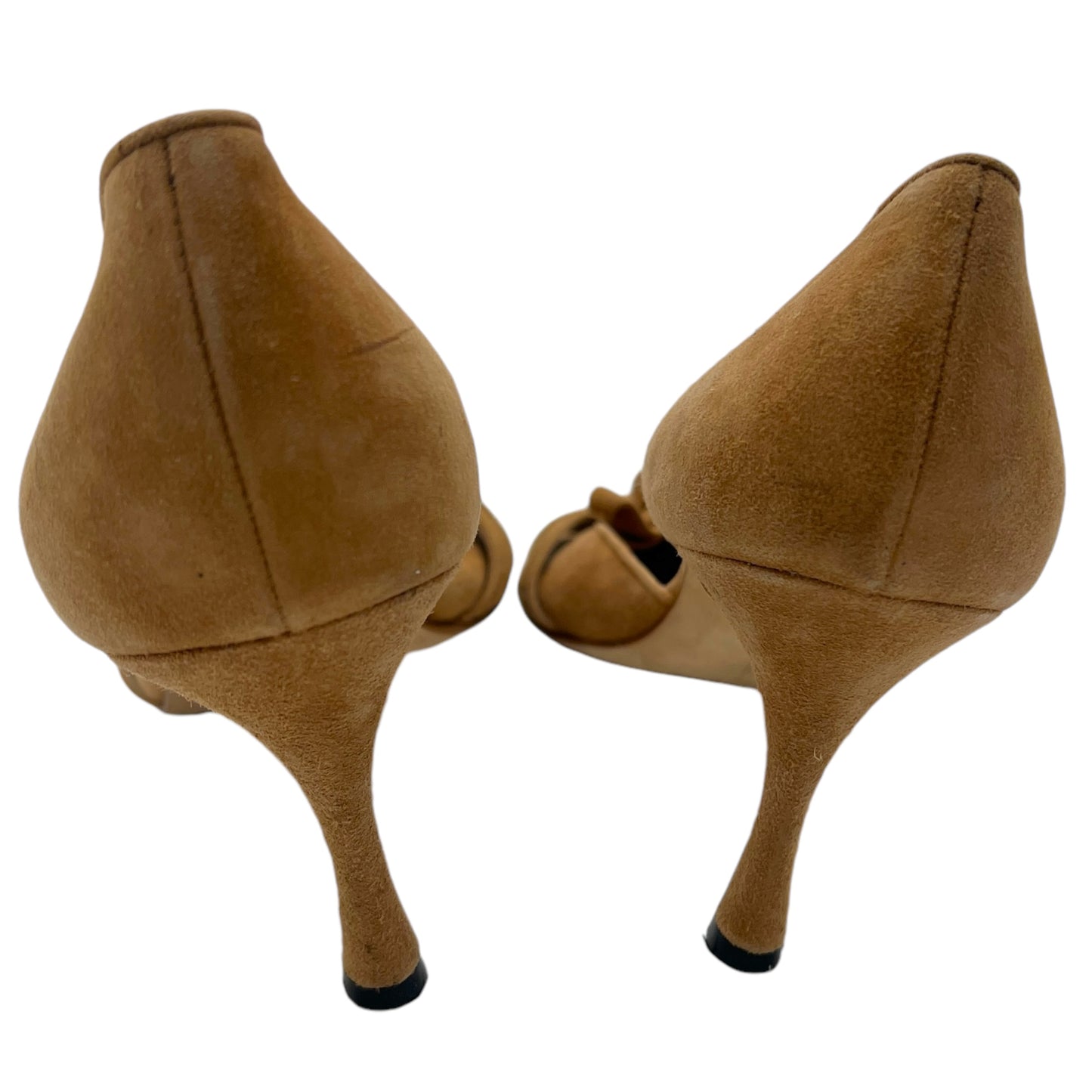 Manolo Blahnik Tan Suede Knot D'Orsay Heels