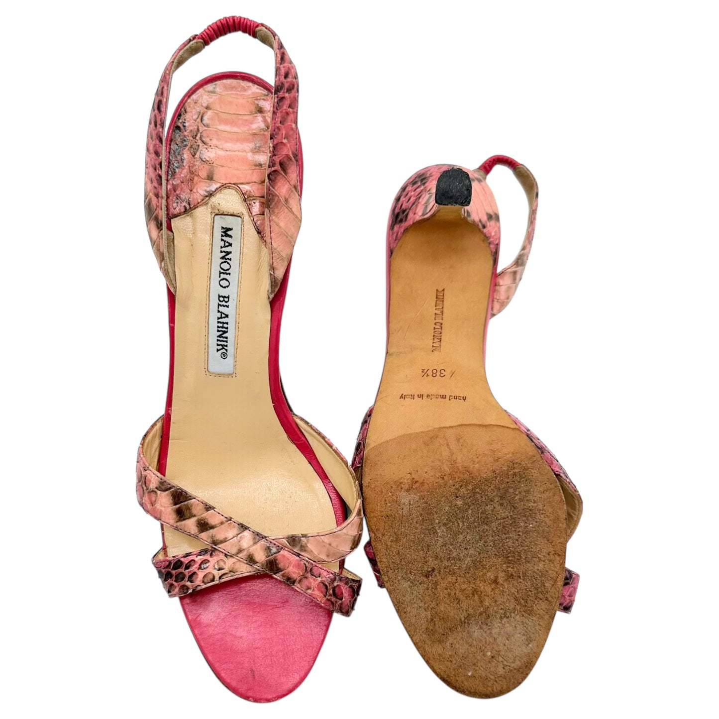 Manolo Blahnik Pink Python Heeled Sandals