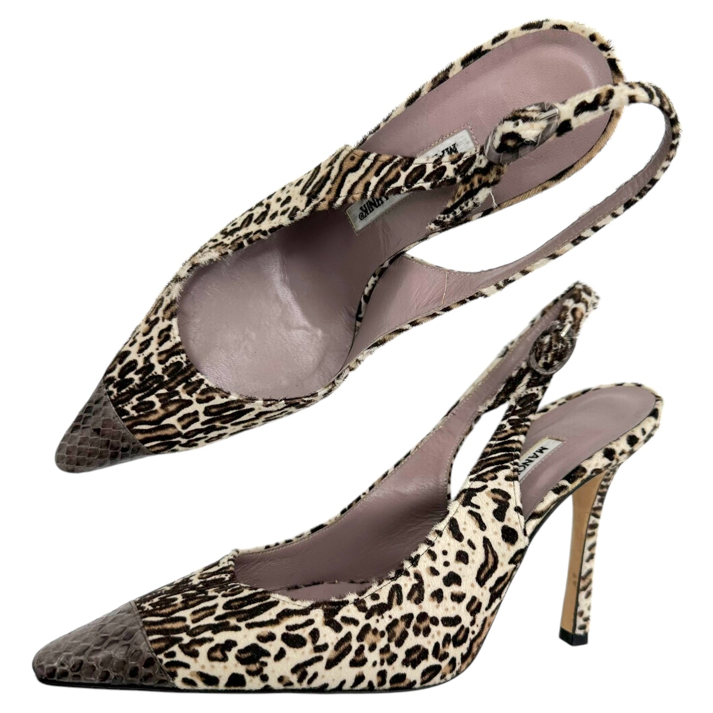 Manolo Blahnik Leopard Print Ponyhair & Snakeskin Heels