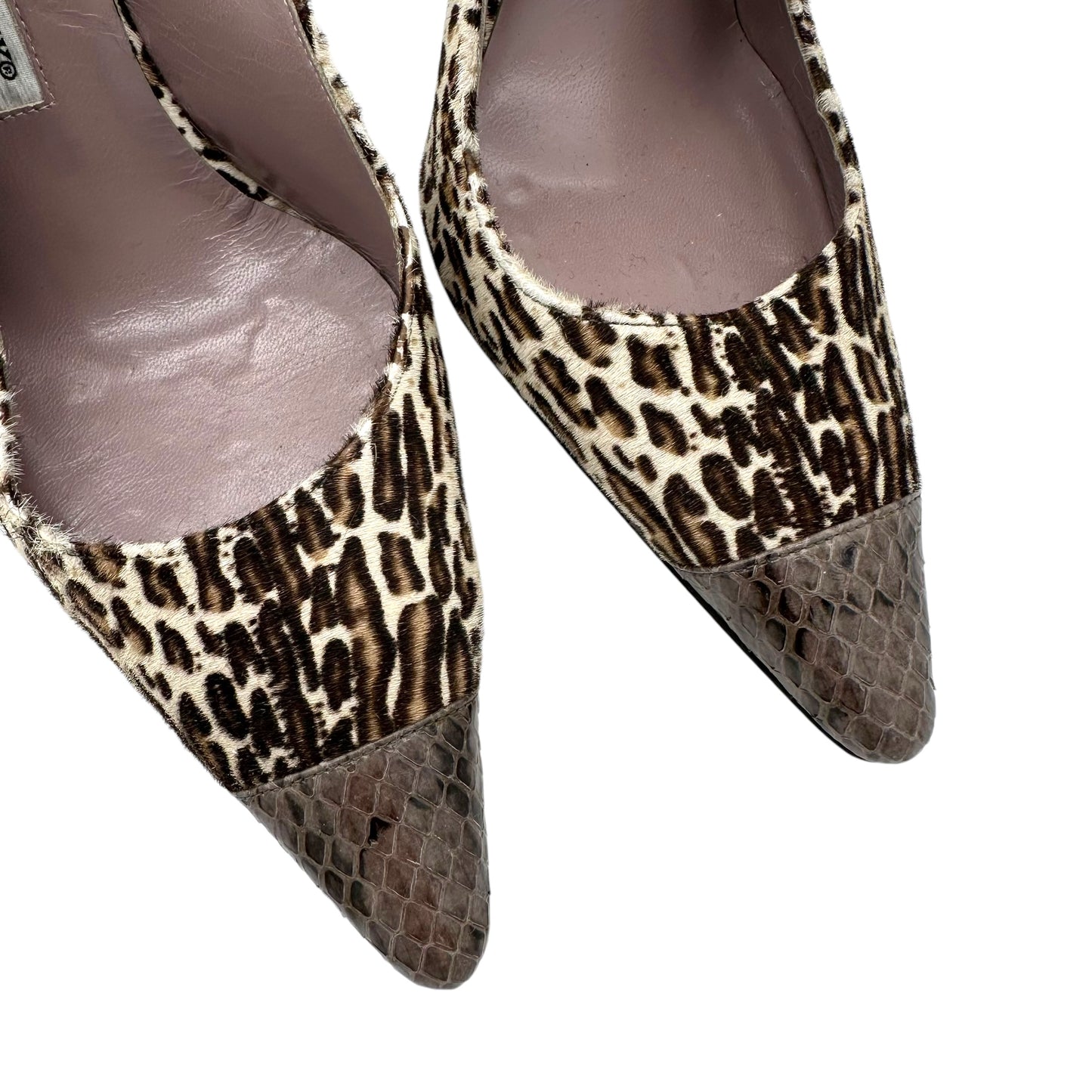 Manolo Blahnik Leopard Print Ponyhair & Snakeskin Heels