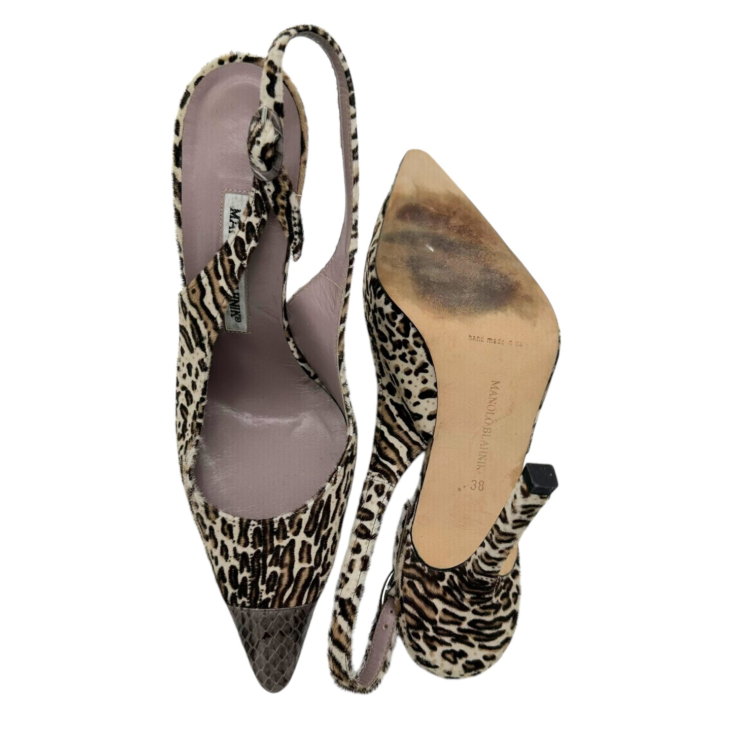 Manolo Blahnik Leopard Print Ponyhair & Snakeskin Heels