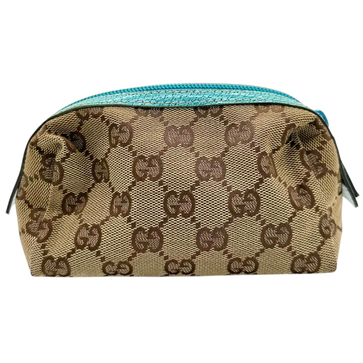 Gucci Teal & Tan Monogram Mini Cosmetic Bag