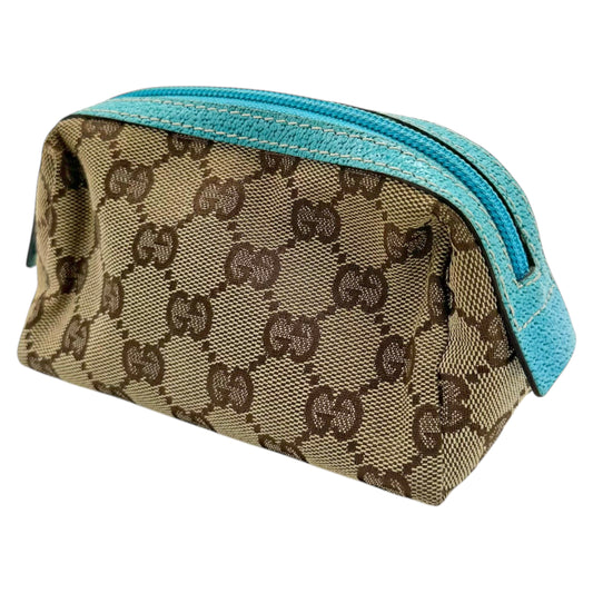 Gucci Teal & Tan Monogram Mini Cosmetic Bag