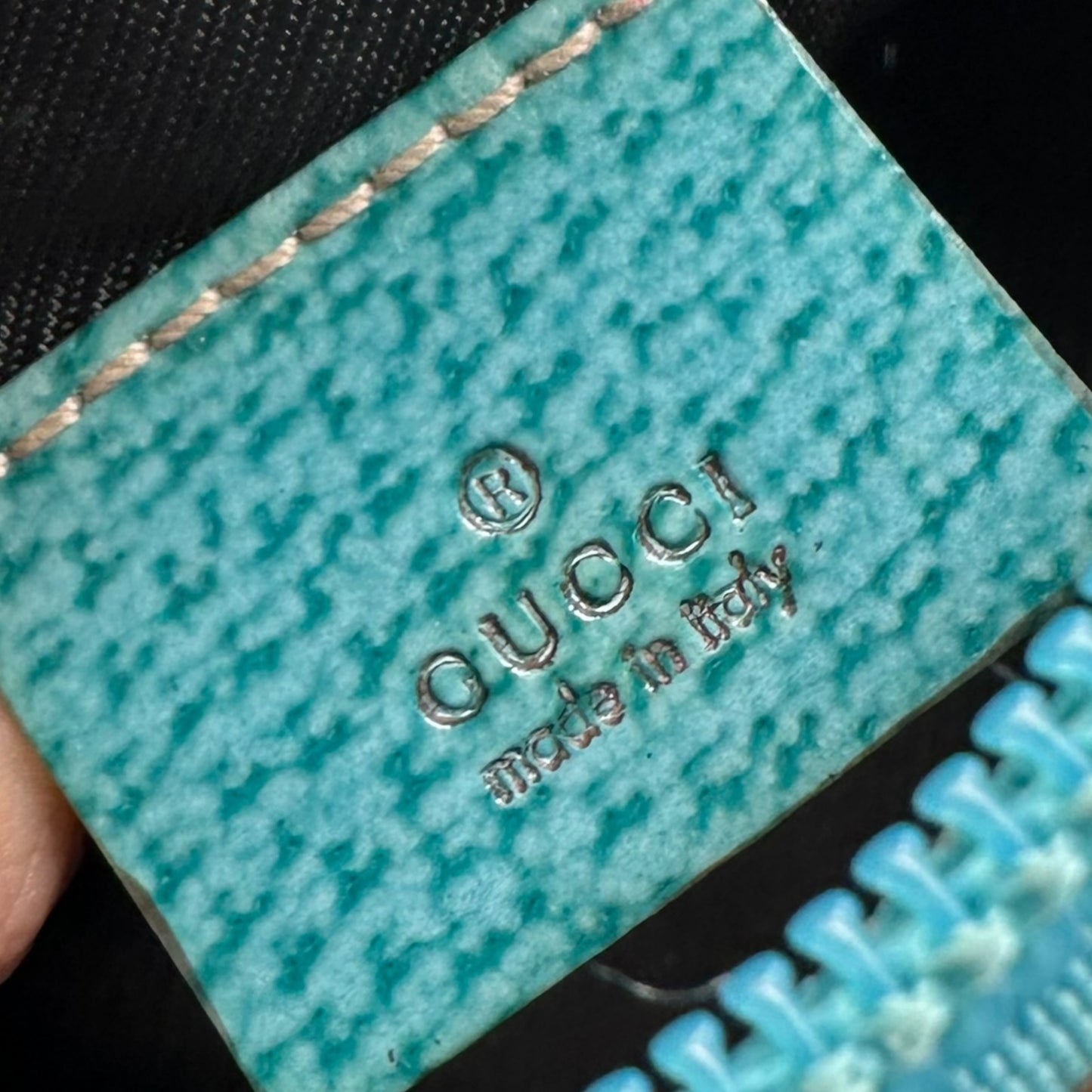 Gucci Teal & Tan Monogram Mini Cosmetic Bag