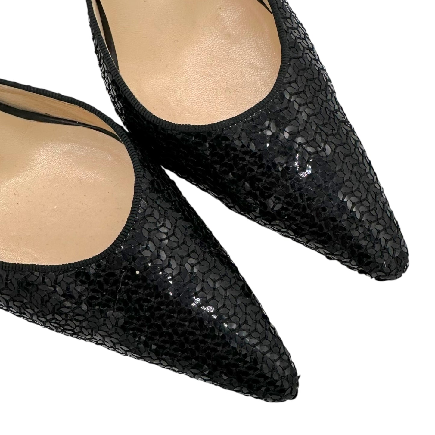 Manolo Blahnik Black Sequin Slingback Heels