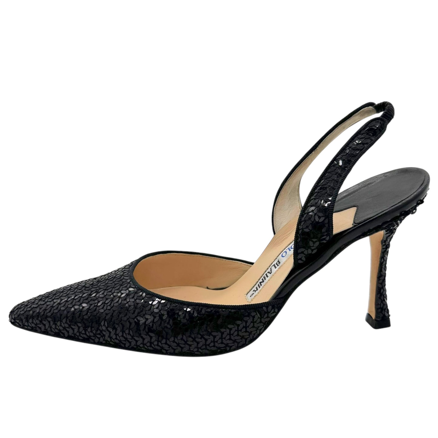 Manolo Blahnik Black Sequin Slingback Heels