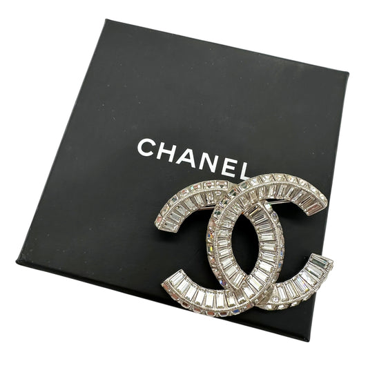 Chanel 2021 Crystal Logo Brooch Pin