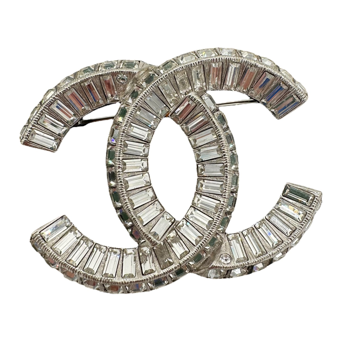 Chanel 2021 Crystal Logo Brooch Pin