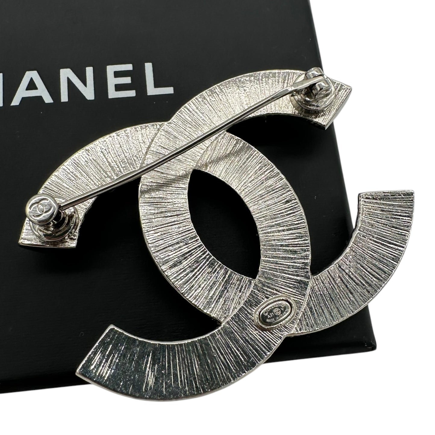 Chanel 2021 Crystal Logo Brooch Pin