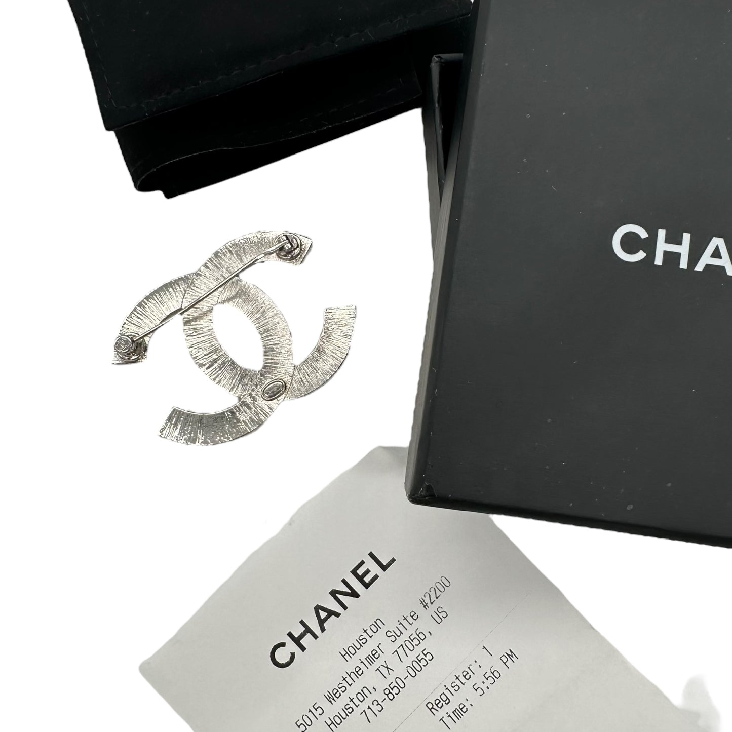 Chanel 2021 Crystal Logo Brooch Pin