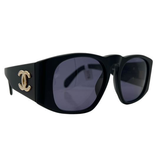 Chanel 90's 90405 Matte Black & Gold Sunglasses