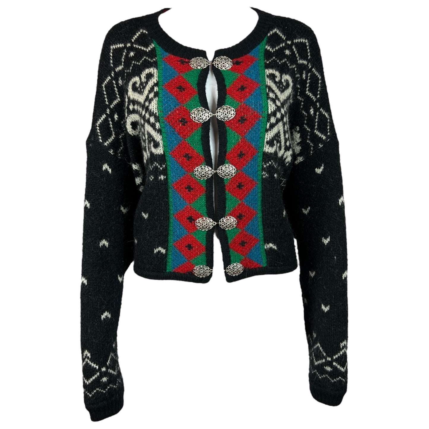 Blumarine 90's Nordic Patterned Knit Wool Cardigan