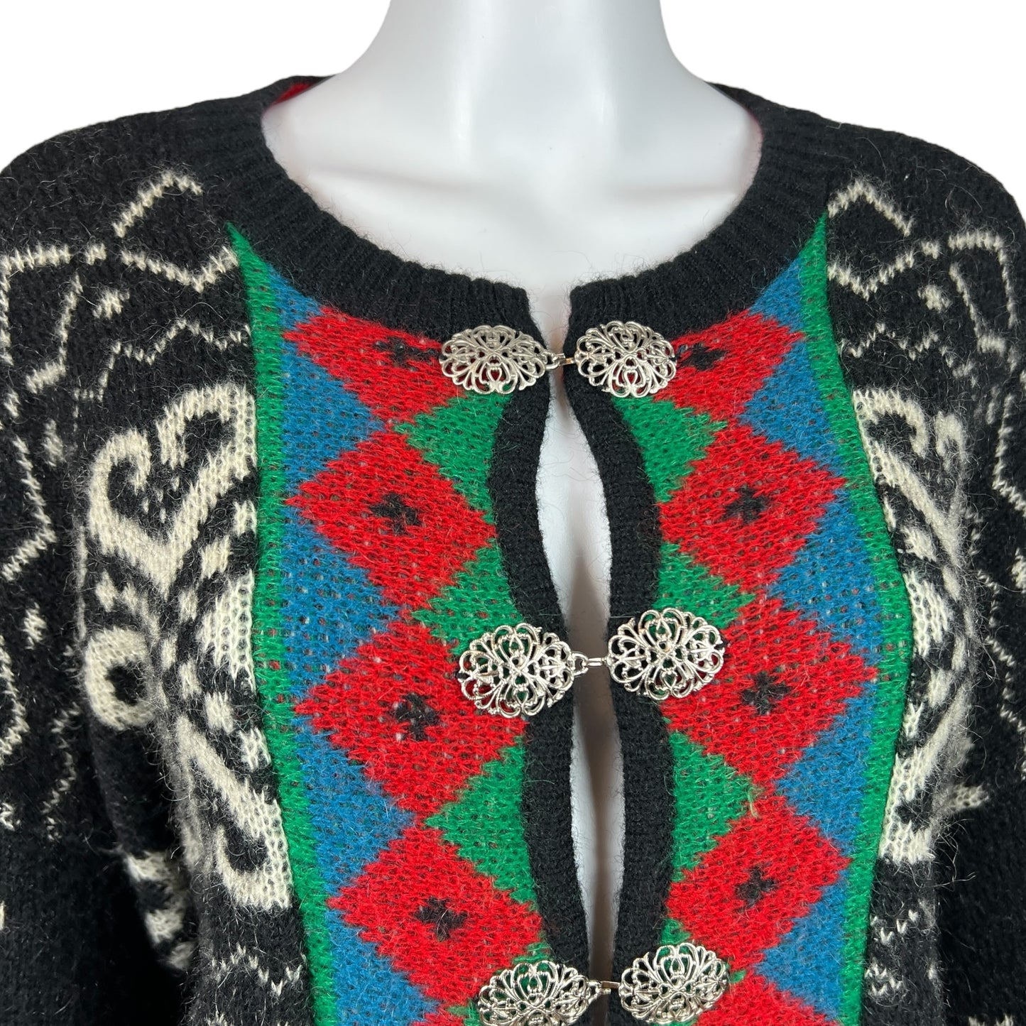 Blumarine 90's Nordic Patterned Knit Wool Cardigan