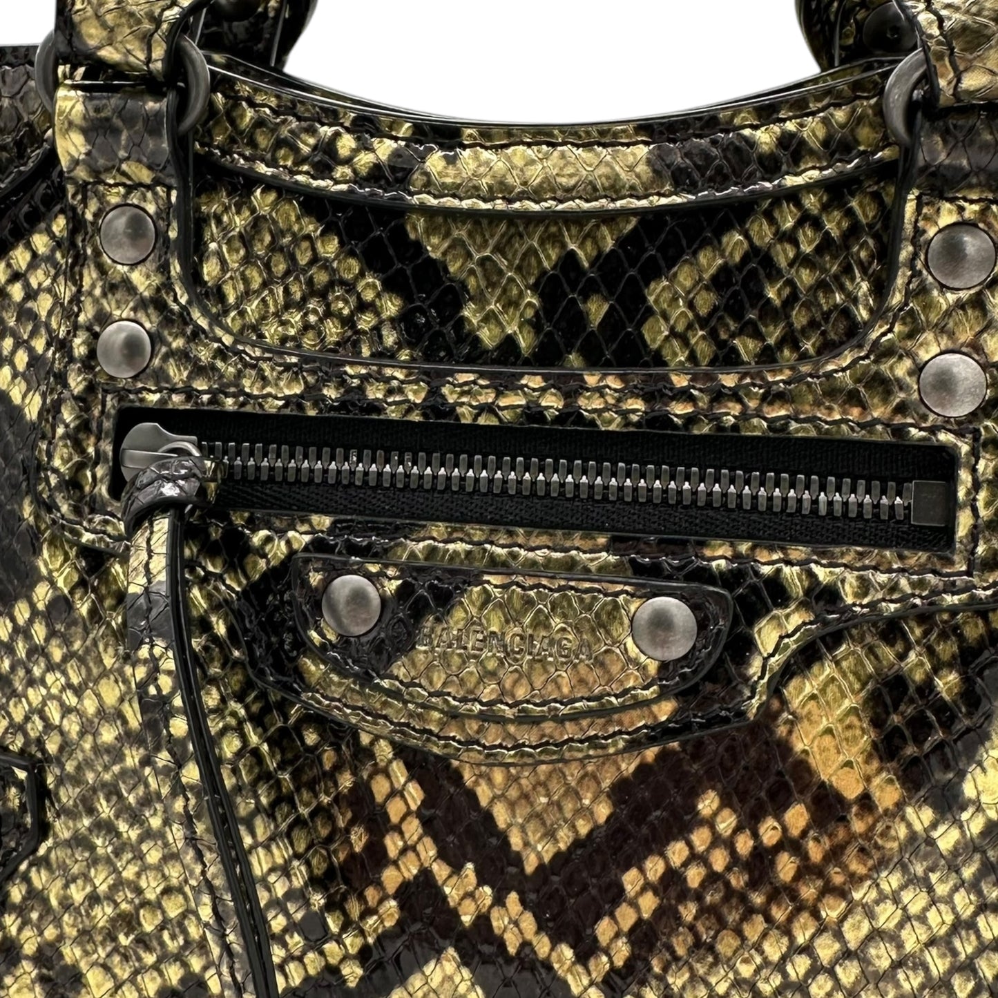 Balenciaga Gold & Black Snake Print Neo Mini City Bag