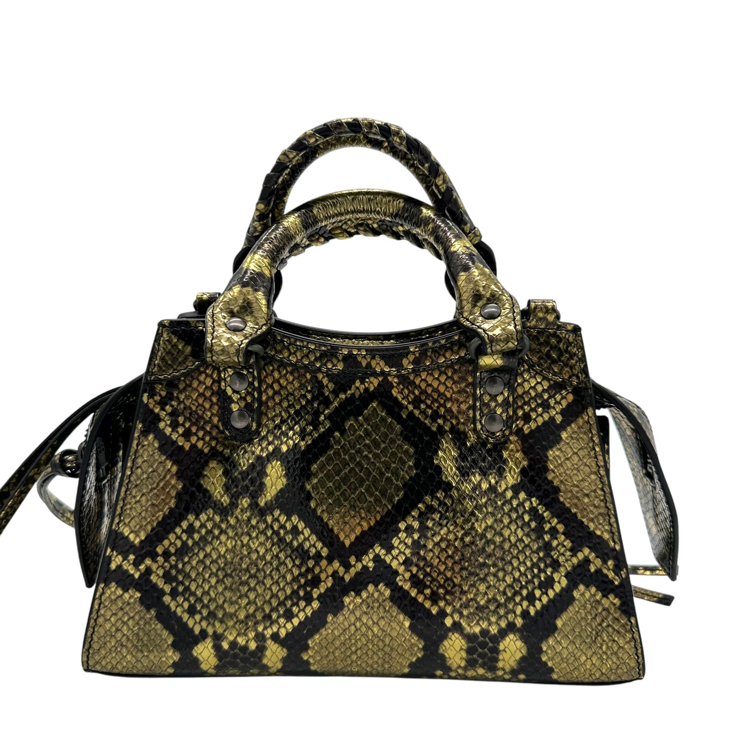 Balenciaga Gold & Black Snake Print Neo Mini City Bag