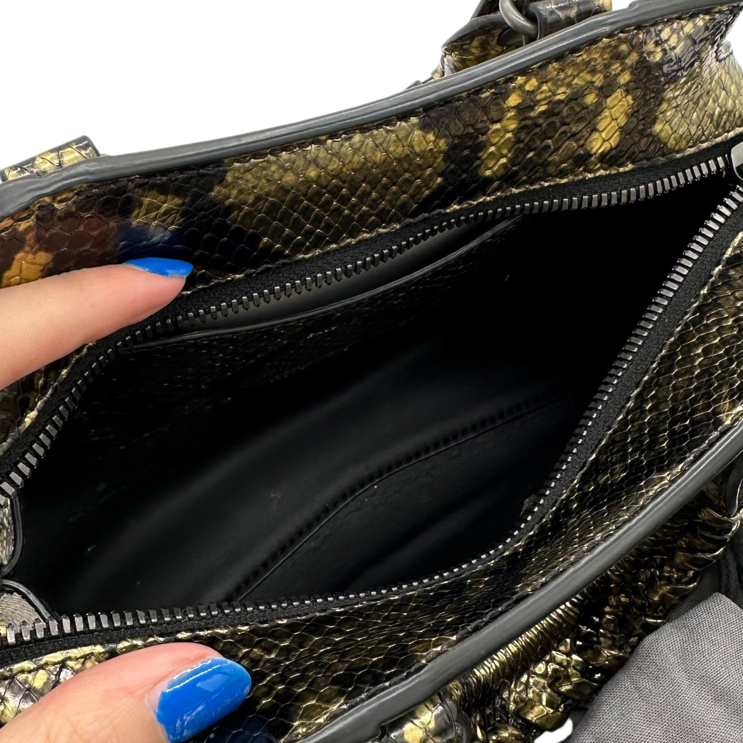 Balenciaga Gold & Black Snake Print Neo Mini City Bag