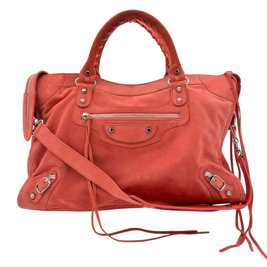 Balenciaga Coral Pink Suede City Bag