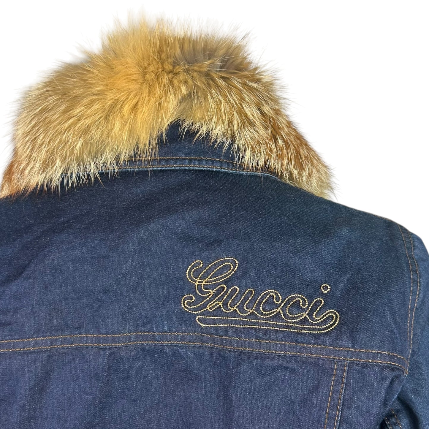 Gucci F/W 2006 Denim Logo Jacket W/ Fur Collar