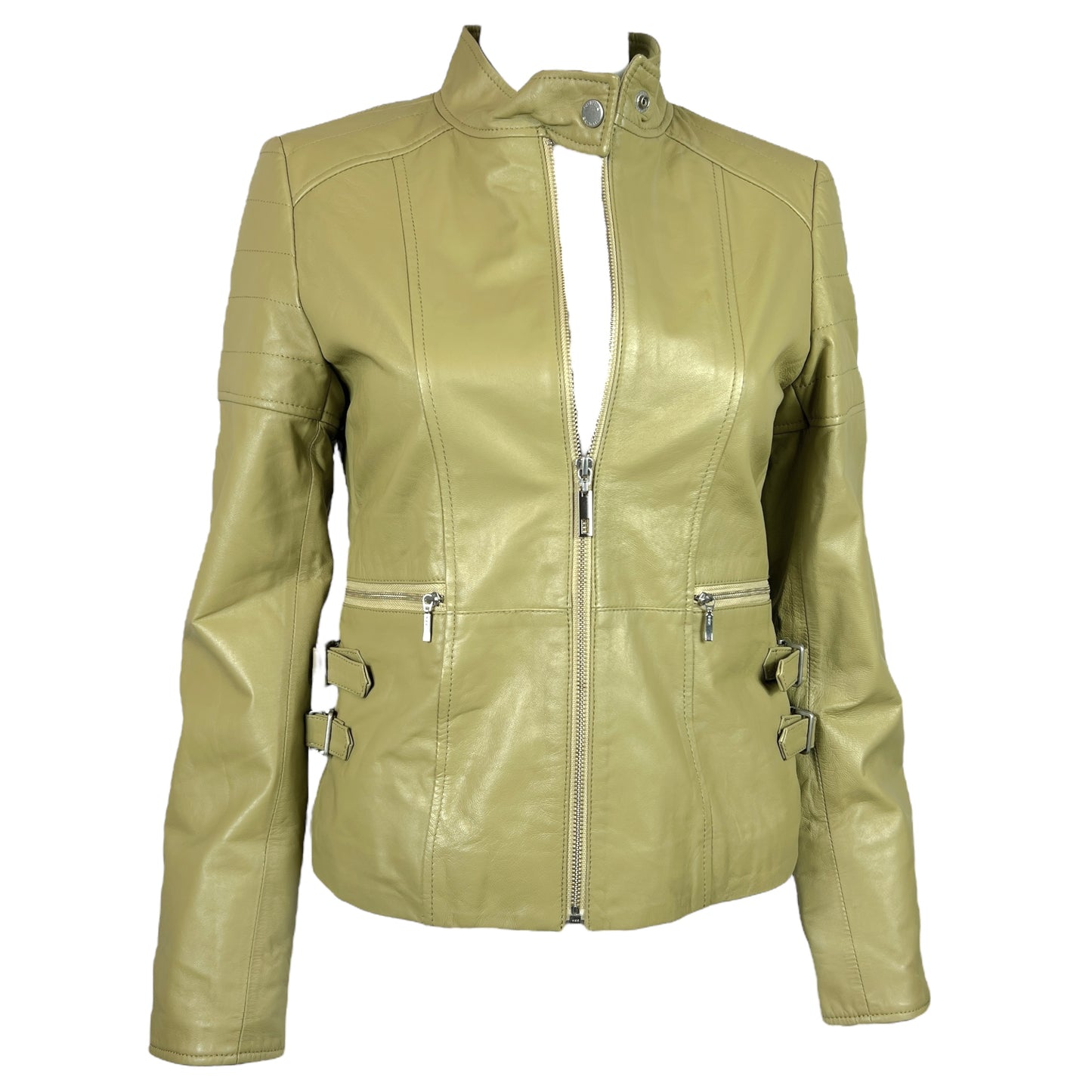 Balmain Light Green Leather Jacket