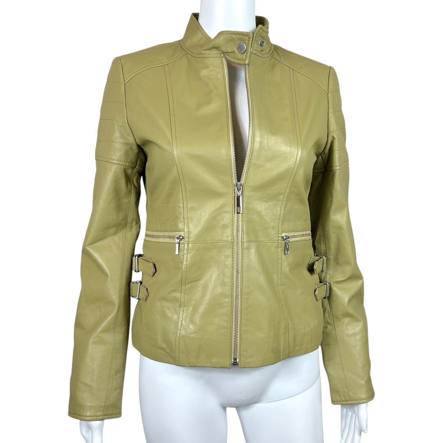 Balmain Light Green Leather Jacket