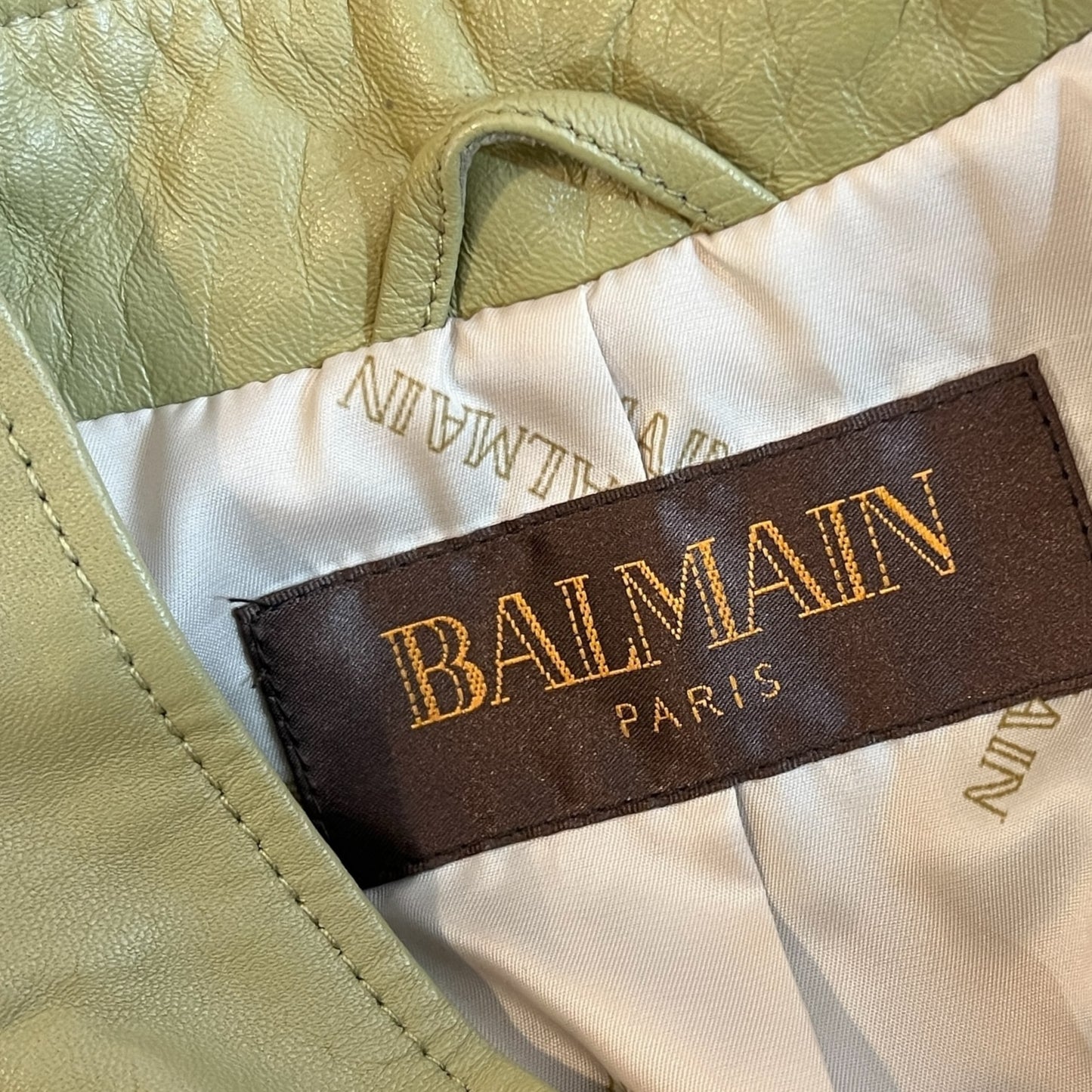 Balmain Light Green Leather Jacket