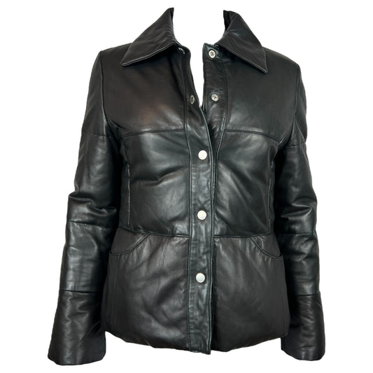 Balmain Black Leather Puffer Jacket