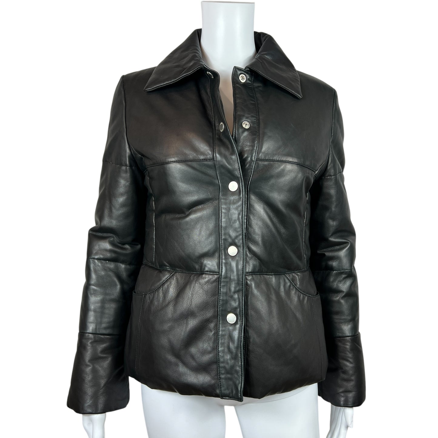 Balmain Black Leather Puffer Jacket